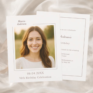 Ivory taupe photo birthday invitation