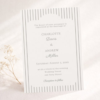 Ivory Taupe Pinstriped elegant classic Wedding Invitation