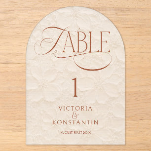 Ivory Terracotta Luxurious Wedding Table Number