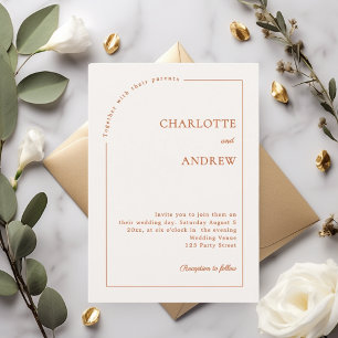 Ivory terracotta modern minimalist wedding invitation