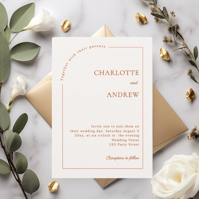 Ivory terracotta modern minimalist wedding invitation (Creator Uploaded)