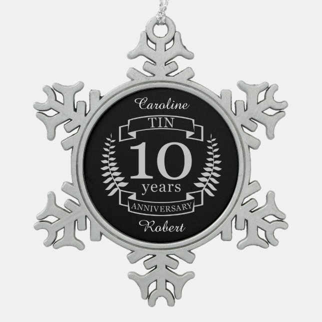 Ivory Traditional wedding anniversary 10 years Snowflake Pewter Christmas Ornament (Front)