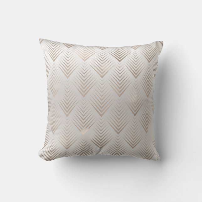Ivory Triangles Grey Art Deco Geometry Arrows Throw Pillow (Front)