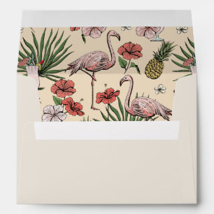 Ivory Tropical Flamingo, Hibiscus & Leaves Beach Envelope