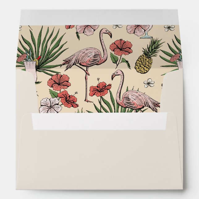 Ivory Tropical Flamingo, Hibiscus & Leaves Beach Envelope (Back (Bottom))