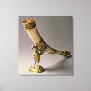 Ivory tusk drinking horn with silver-gilt mounts canvas print