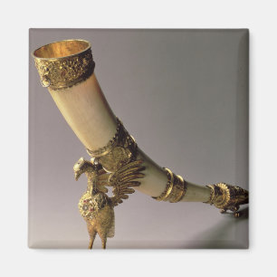 Ivory tusk drinking horn with silver-gilt mounts magnet