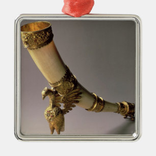 Ivory tusk drinking horn with silver-gilt mounts metal ornament