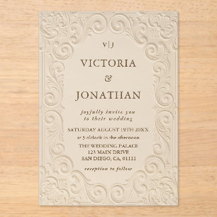 Ivory Vintage Art Nouveau Wedding Acrylic Invitations