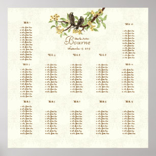 Ivory Vintage Love Birds Yellow Bloom 12 Tables Poster