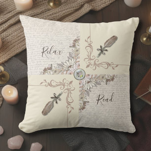Ivory Vintage Typography Literary Bookworm Throw Pillow