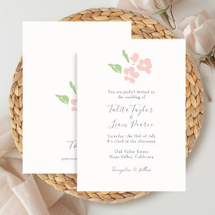 Ivory   Watercolor Blush Floral Script Wedding  Invitation