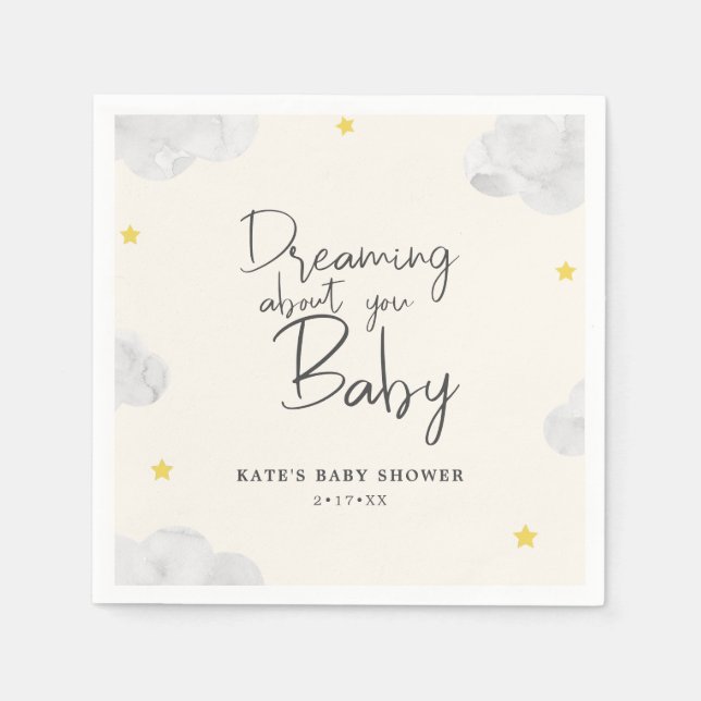 Ivory Watercolor Clouds Gender Neutral Baby Shower Napkin (Front)