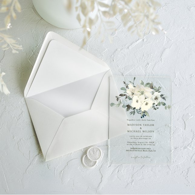 Ivory Watercolor Floral Rustic Wedding Acrylic Invitations (Creator Uploaded)