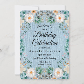 Ivory Watercolor Floral Vintage Jean Jacket Chic Invitation