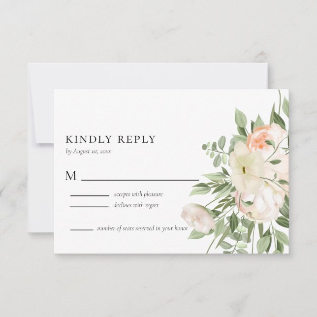 Ivory Watercolor Floral Wedding RSVP Card (Front)