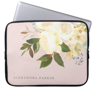 Ivory Watercolor Florals on Blush Laptop Sleeve