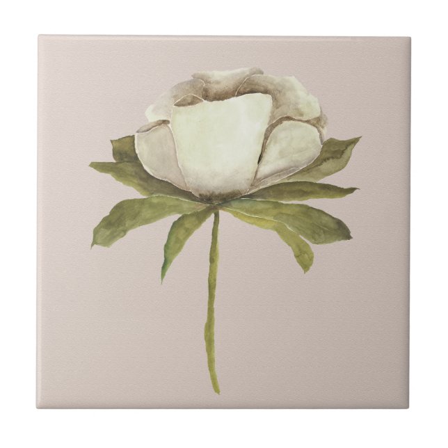 Ivory Watercolor Flower on Taupe Tile (Front)