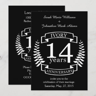 Ivory wedding anniversary 14 years invitation