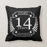 Ivory wedding anniversary 14 years throw pillow<br><div class="desc">A design to celebrate 14 years of marriage. This design has a white (ivory) coloured laurel design on a black background. Ivory is the traditional gift for this occasion. The text reads Ivory 14 years anniversary. A romantic design to celebrate your 14th year of marriage. If you would like any...</div>