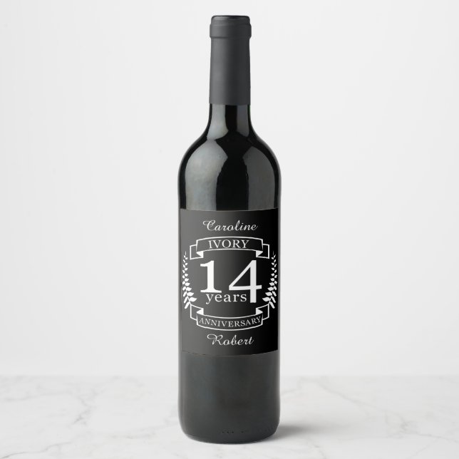 Ivory wedding anniversary 14 years wine label (Front)