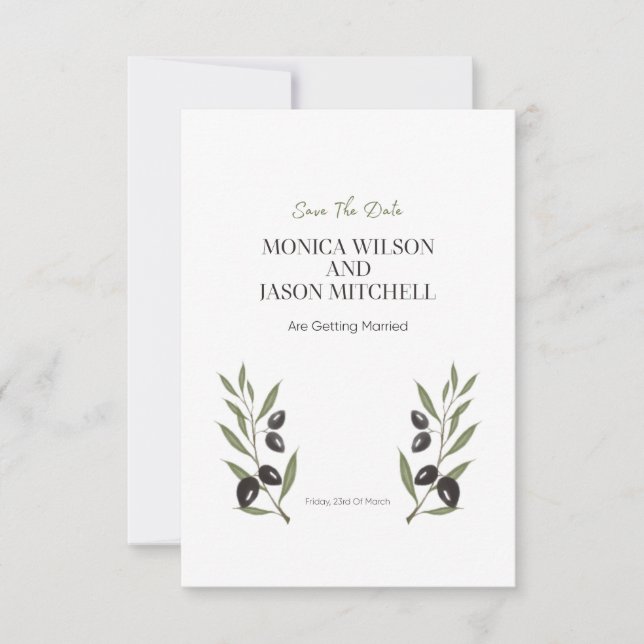 Ivory wedding invitation with simple black printin (Front)