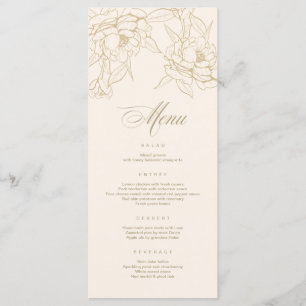 Ivory Wedding Menu card, with gold floral Peony