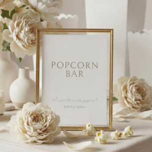 Ivory Wedding Popcorn Bar Table Top Sign Card
