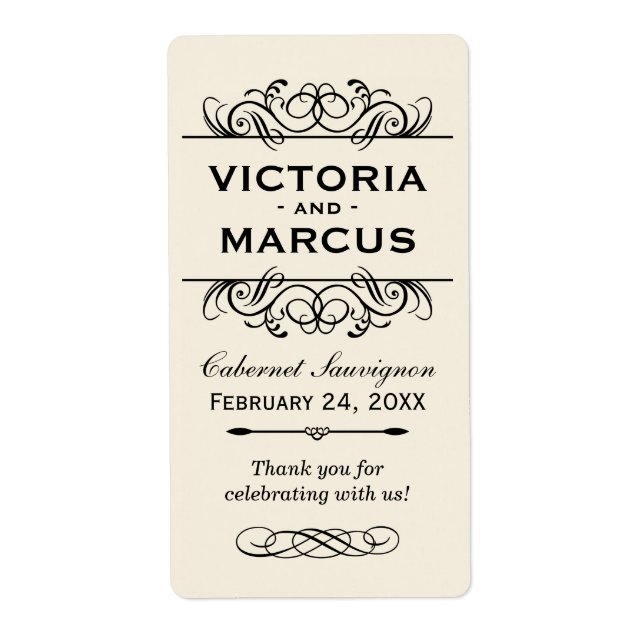 Ivory Wedding Wine Bottle Monogram Favour Labels (Front)
