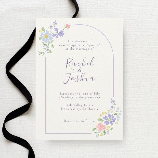 Ivory | Whimsical Floral Arch Script Wedding Invitation (Creator Uploaded)