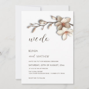 Ivory White 3D Magnolia Flower Wedding Invitation