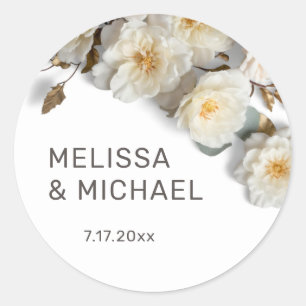 Ivory White 3D Roses Wedding Classic Round Sticker