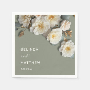 Ivory White 3D Roses Wedding Napkin