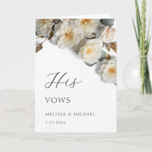 Ivory White 3D Roses Wedding Vow Card