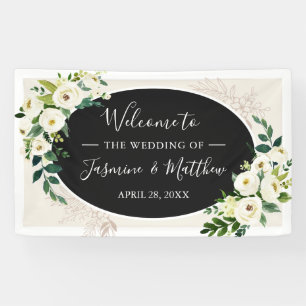 Ivory White and Green Flowers Wedding Party Banner