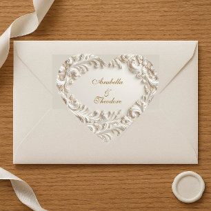 Ivory White Baroque Opulence Luxe Vintage Wedding Heart Sticker