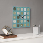 Ivory White Beige Teal Blue Round Squares Pattern Square Wall Clock<br><div class="desc">Decorative, pretty, fashionable and trendy design available on a variety of stylish, cute, fun or classy products and matching decor items. Beautiful contemporary image of white, light and medium brown, and olive green rounded squares pattern on a aqua turquoise blue coloured background. This ornate, elegant and funky hipster design was...</div>