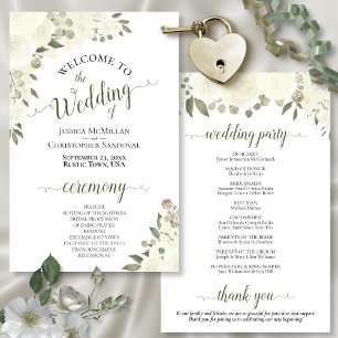 Ivory White Boho Floral Budget Wedding Programme
