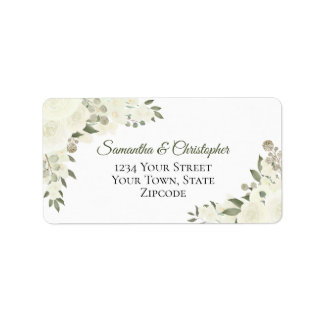 Ivory White Boho Roses Elegant Wedding Address Label