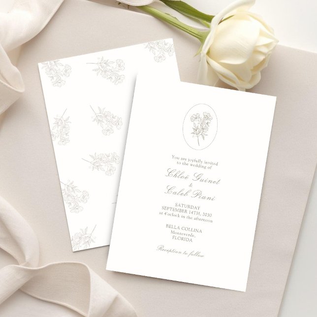 Ivory White | Botanical Oval Wedding  Invitation (Creator Uploaded)