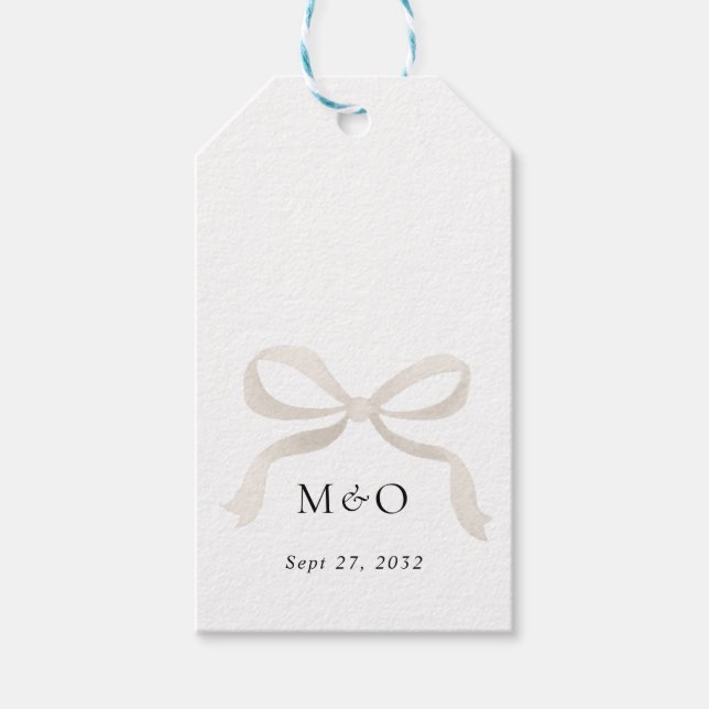 Ivory White Bow Monogram Thank You Message Wedding Gift Tags (Front)
