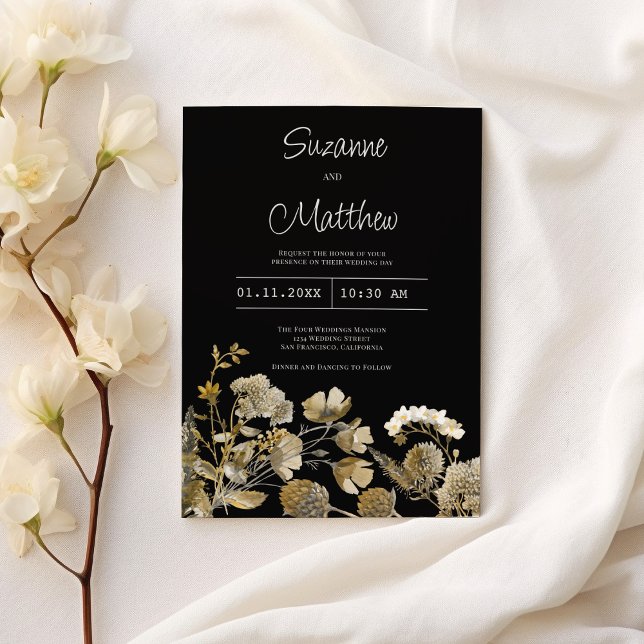 Ivory white brown black wildflower winter Wedding  Invitation (Ivory white brown black wildflower winter Wedding)