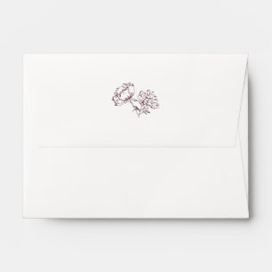 Ivory White & Burgundy Simple Floral Wedding Envelope