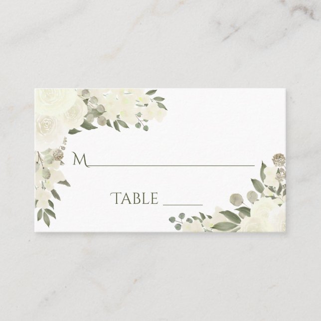 Ivory White Floral Elegant Wedding Escort Card (Front)