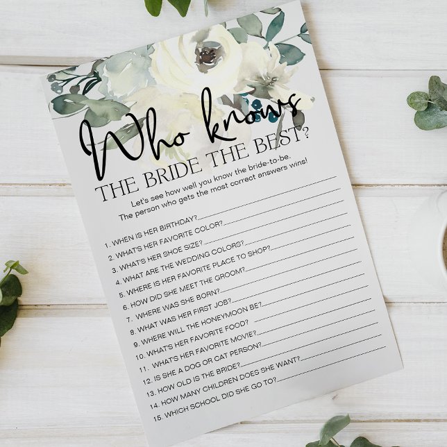 Ivory White Floral Game Who Knows Bride Best Flyer (Creator Uploaded)