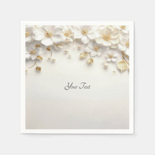 Ivory White Floral Gold Leaves Napkin