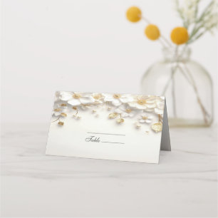 Ivory White Floral Gold Leaves Place Card