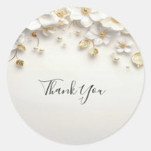 Ivory White Floral Gold Leaves Sticker