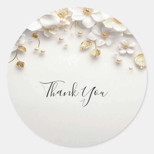 Ivory White Floral Gold Leaves Sticker (Front)