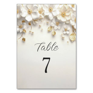 Ivory White Floral Gold Leaves Table Number